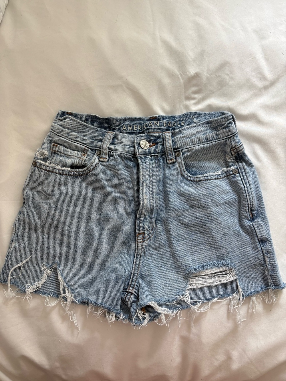 American Eagle Outfitters Light Wash Distressed Denim Shorts